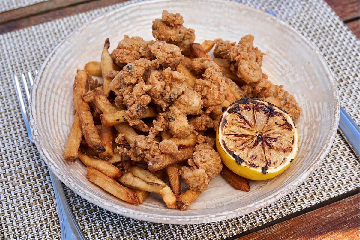 Fried Clams and French Fries from The Deck at Weekapaug Inn, a beach hotel near NYC